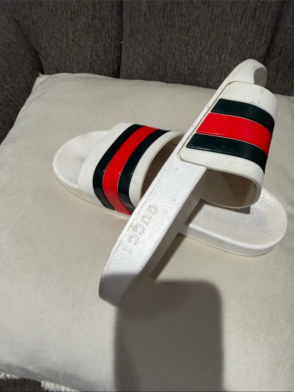 Gucci Beige and Brown Patterned Slide Sandals - Picture 2 of 5